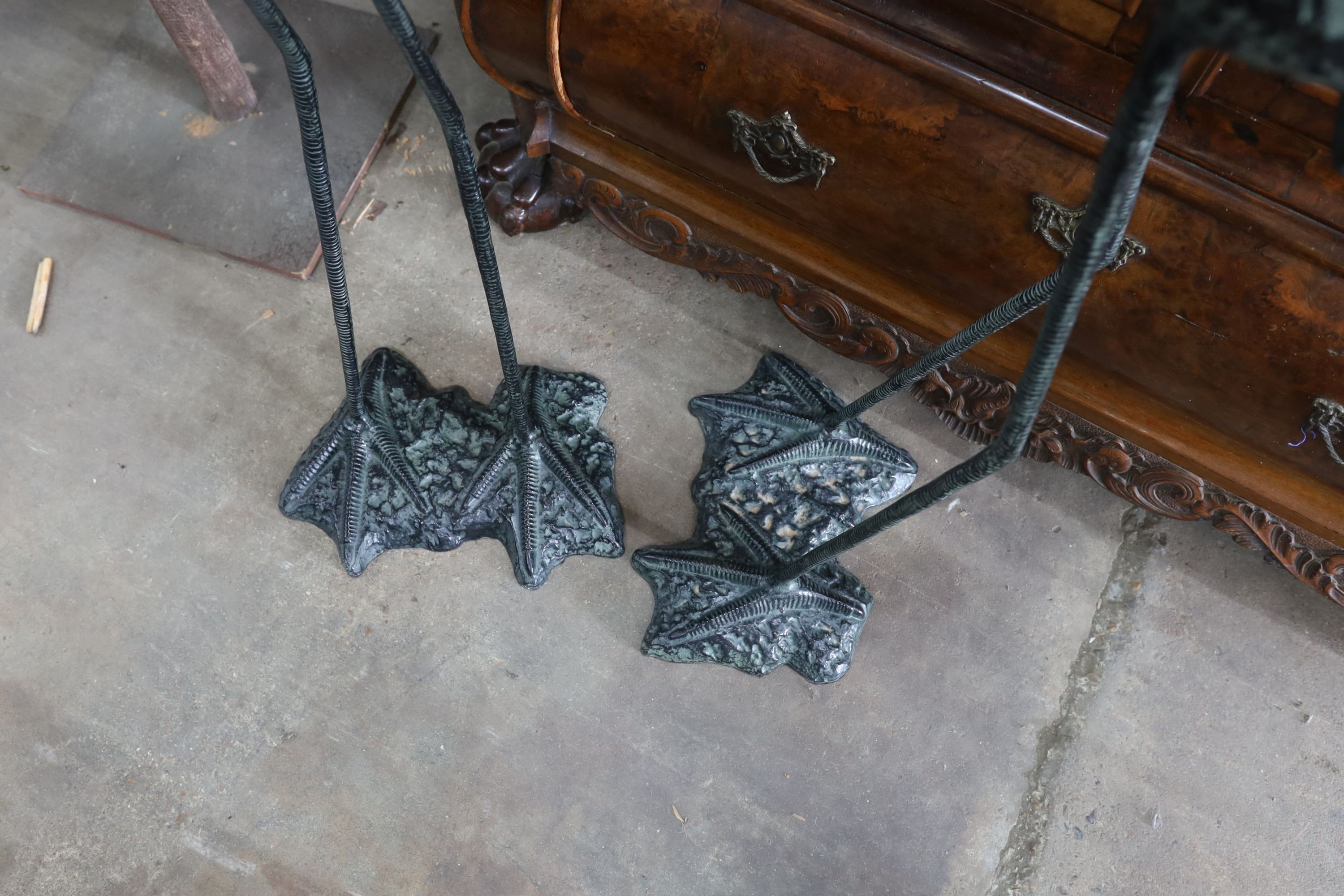 A pair of bronzed metal crane garden ornaments, larger height 136cm